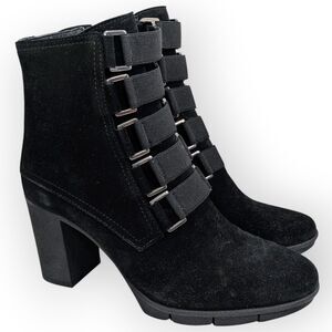 NEW The Flexx Women's Strap Tease Black Waterproof Suede Heeled Boot Size 6 M